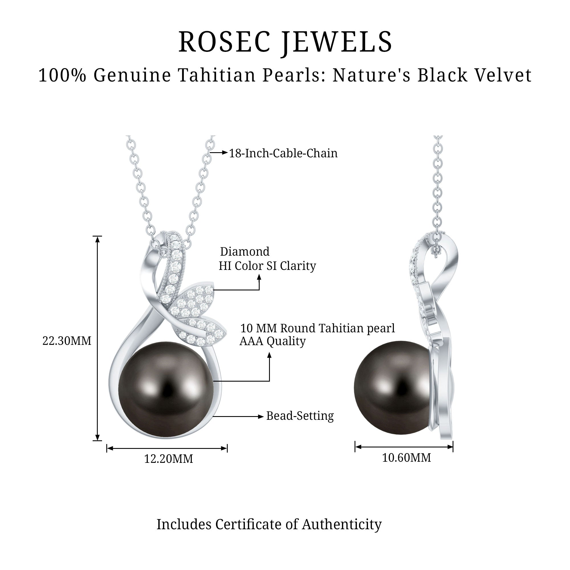 8 Carat Black Pearl and Diamond Bridal Pendant Necklace