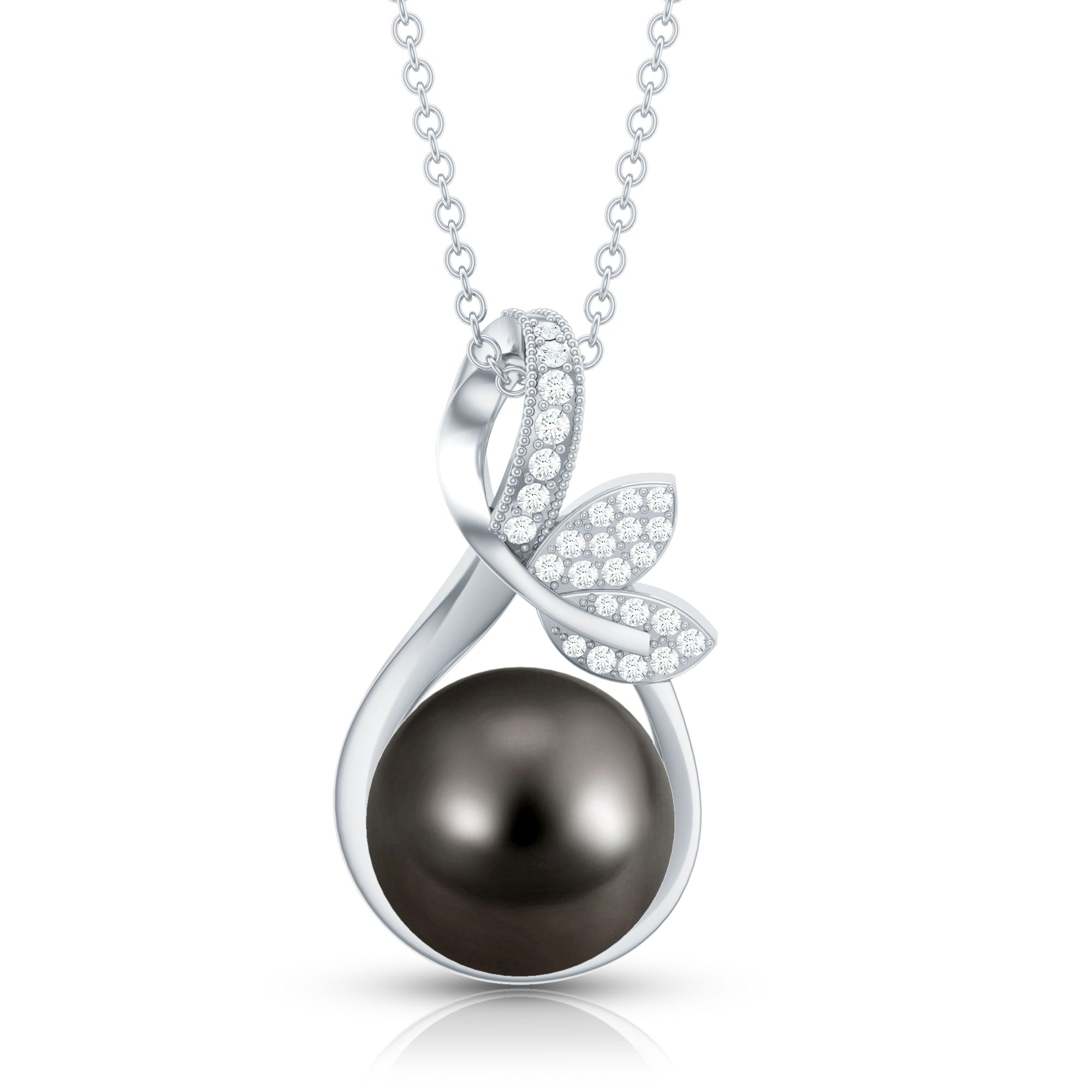 8 Carat Black Pearl and Diamond Bridal Pendant Necklace