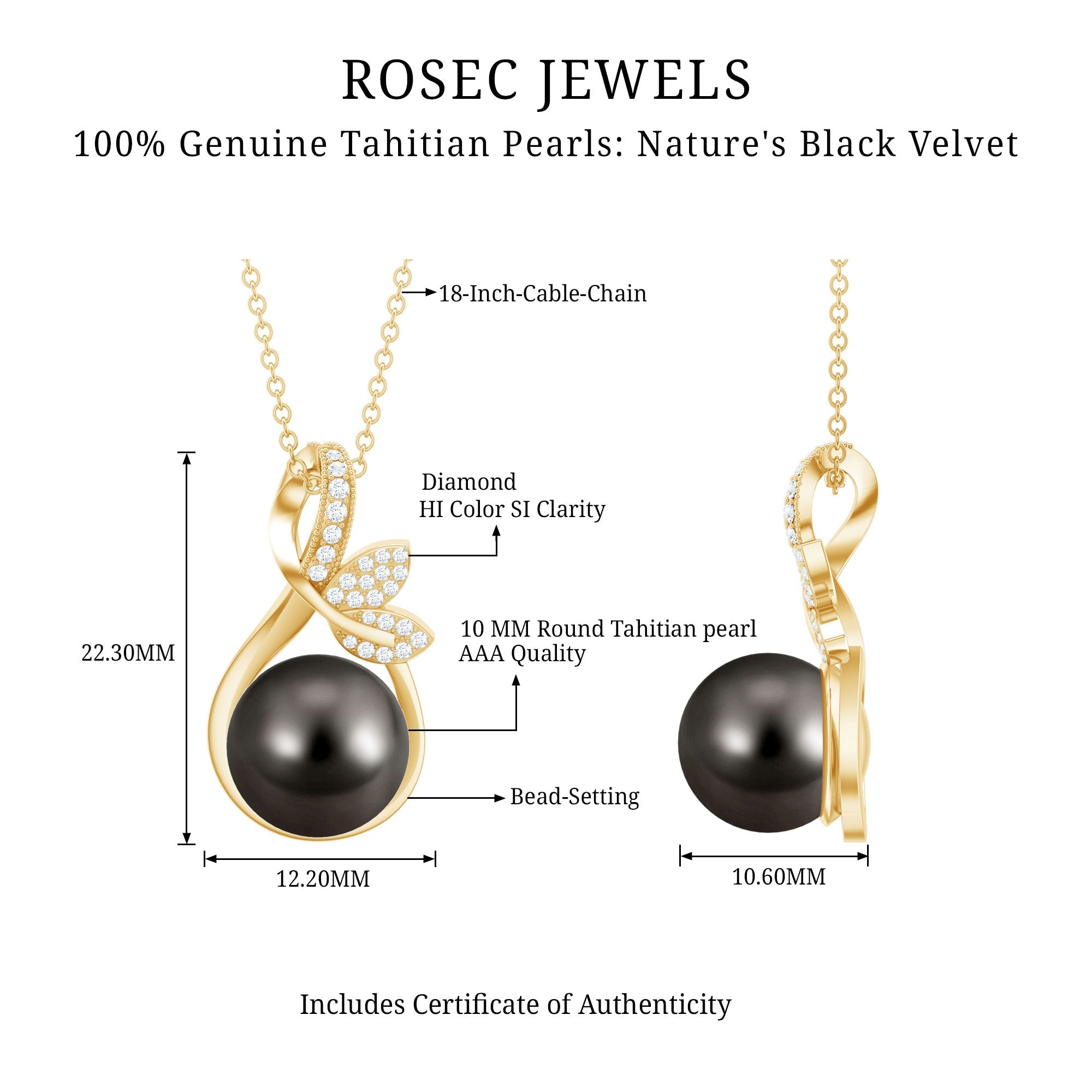 8 Carat Black Pearl and Diamond Bridal Pendant Necklace