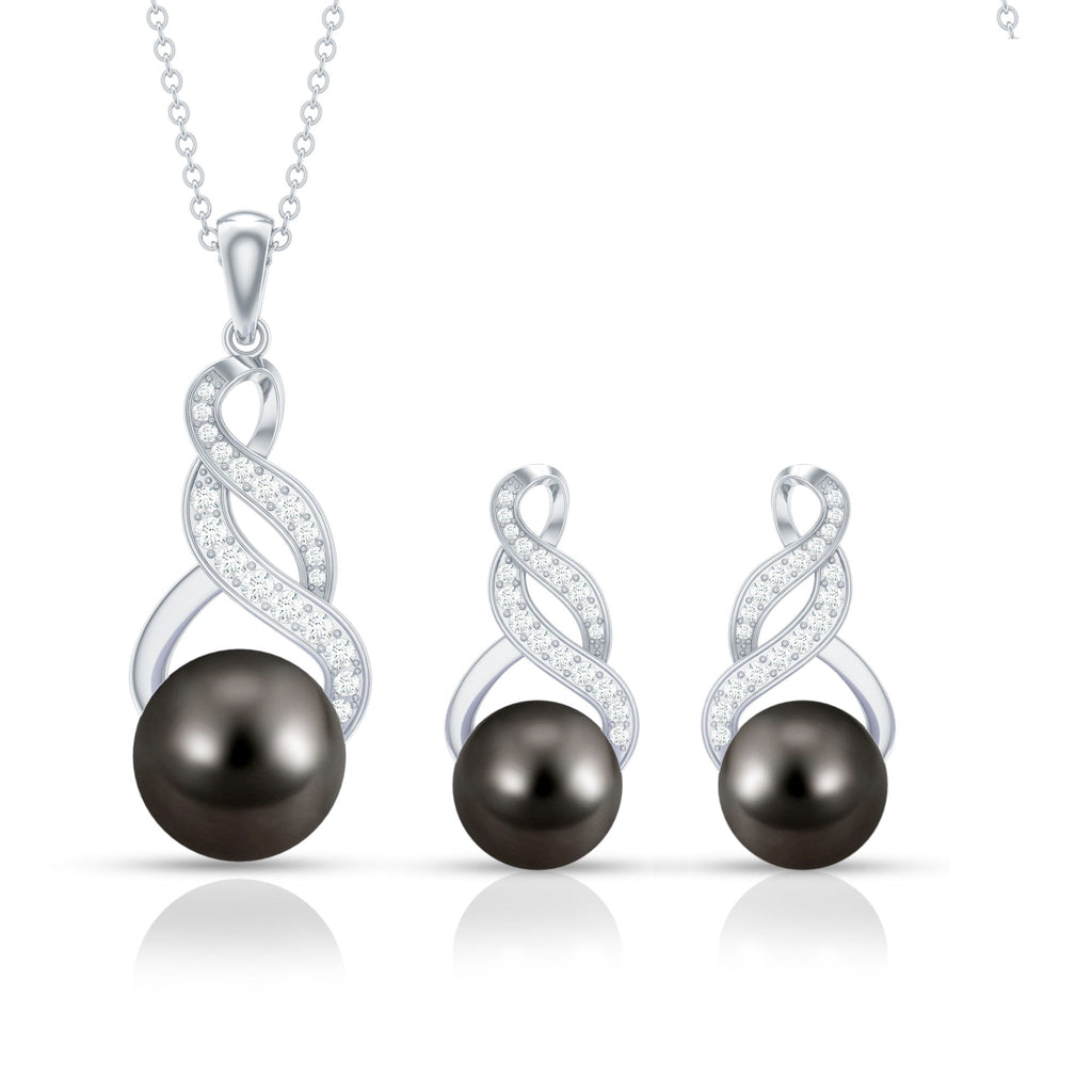Natural Tahitian Pearl Bridal Infinity Drop Jewelry Set with Moissanite