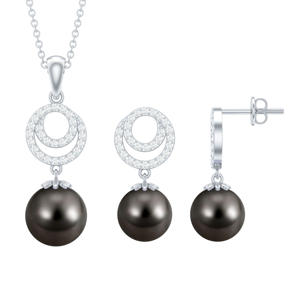 Genuine Tahitian Black Pearl Drop Jewelry Set with Certificate