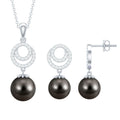 Genuine Tahitian Black Pearl Drop Jewelry Set with Certificate