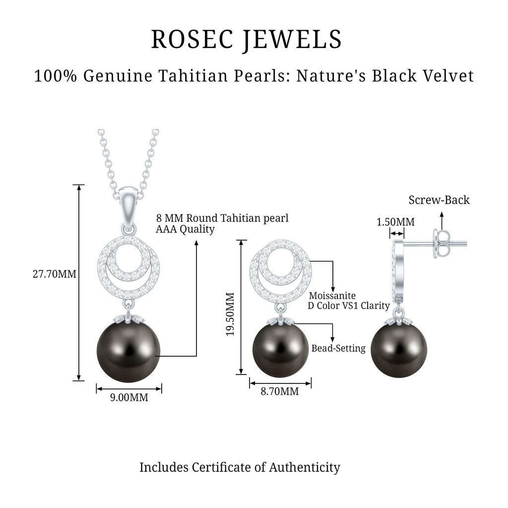Genuine Tahitian Black Pearl Drop Jewelry Set with Certificate