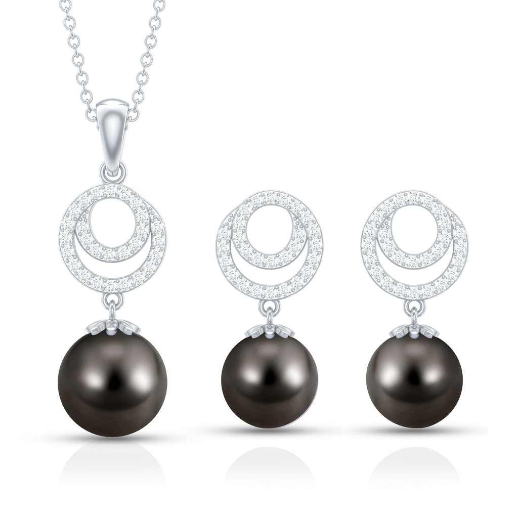 Genuine Tahitian Black Pearl Drop Jewelry Set with Certificate