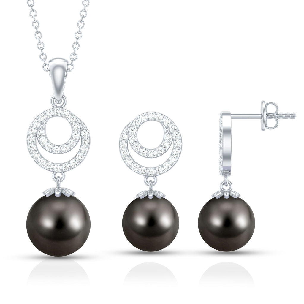 Genuine Tahitian Black Pearl Drop Jewelry Set with Certificate