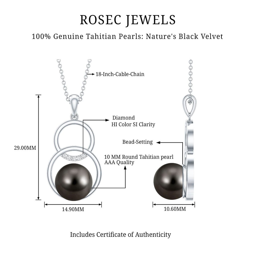 Handpicked Black Pearl Circle Necklace with Diamond