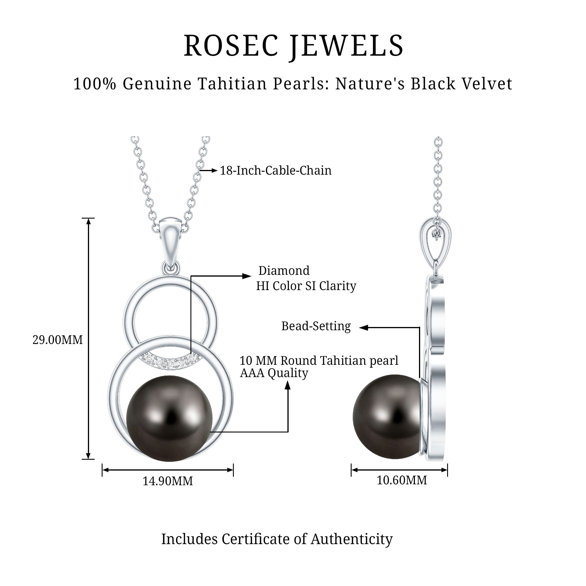 Handpicked Black Pearl Circle Necklace with Diamond
