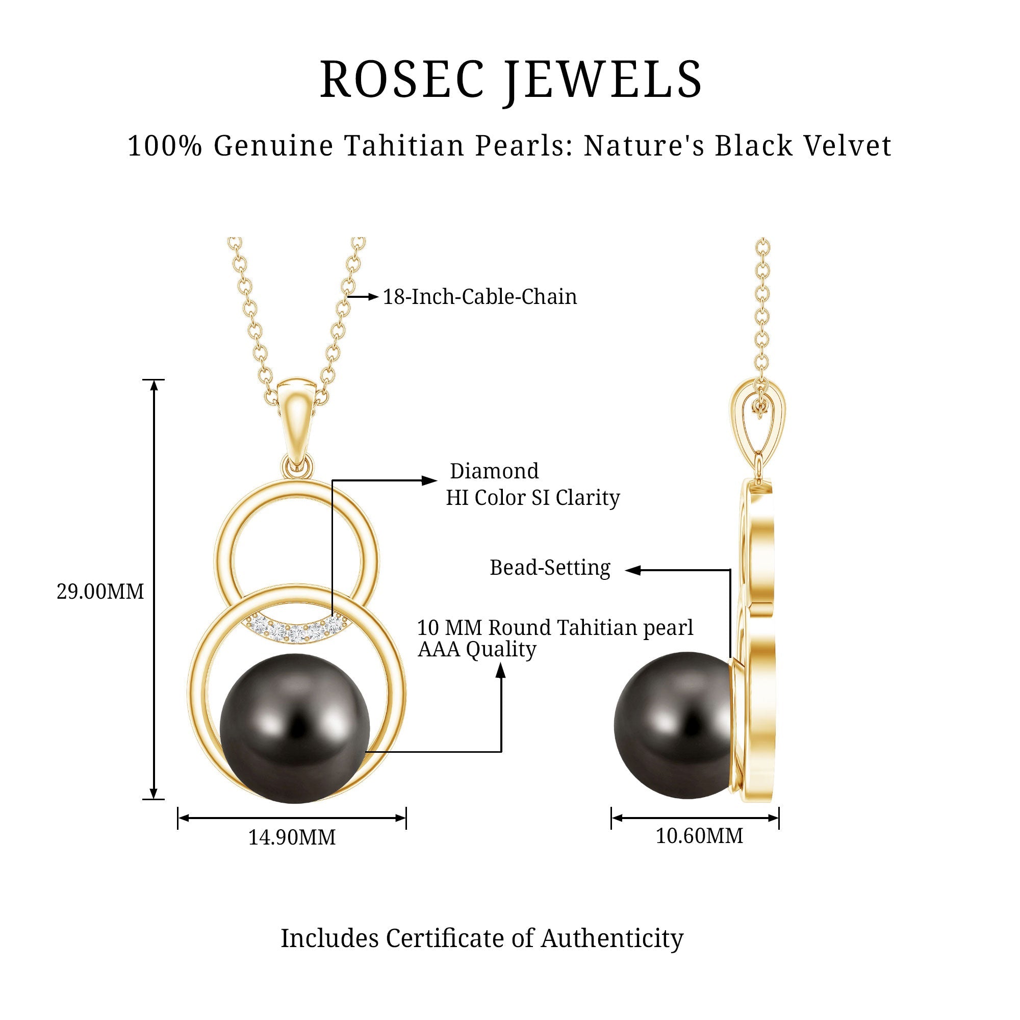 Handpicked Black Pearl Circle Necklace with Diamond