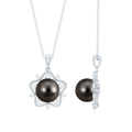 Real Tahitian Pearl and Diamond Star Pendant Necklace With Chain