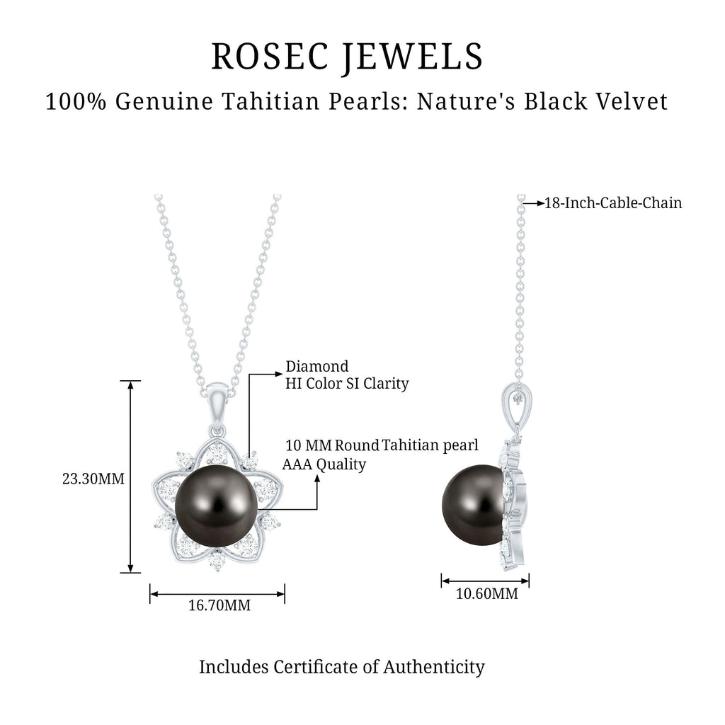 Real Tahitian Pearl and Diamond Star Pendant Necklace With Chain