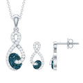 Oval Cut London Blue Topaz Infinity jewelry Set with Diamonds