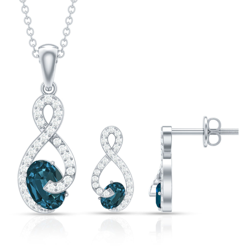Oval Cut London Blue Topaz Infinity jewelry Set with Diamonds