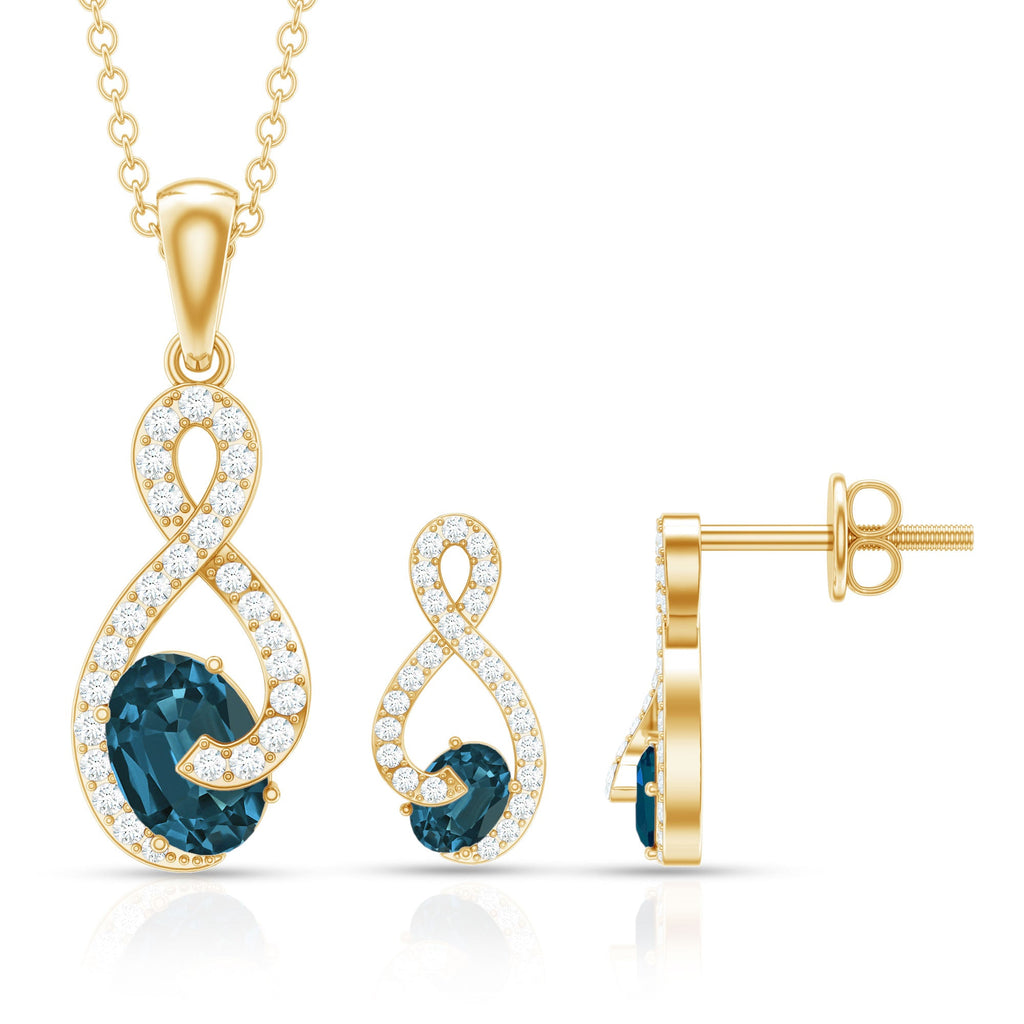 Oval Cut London Blue Topaz Infinity jewelry Set with Diamonds
