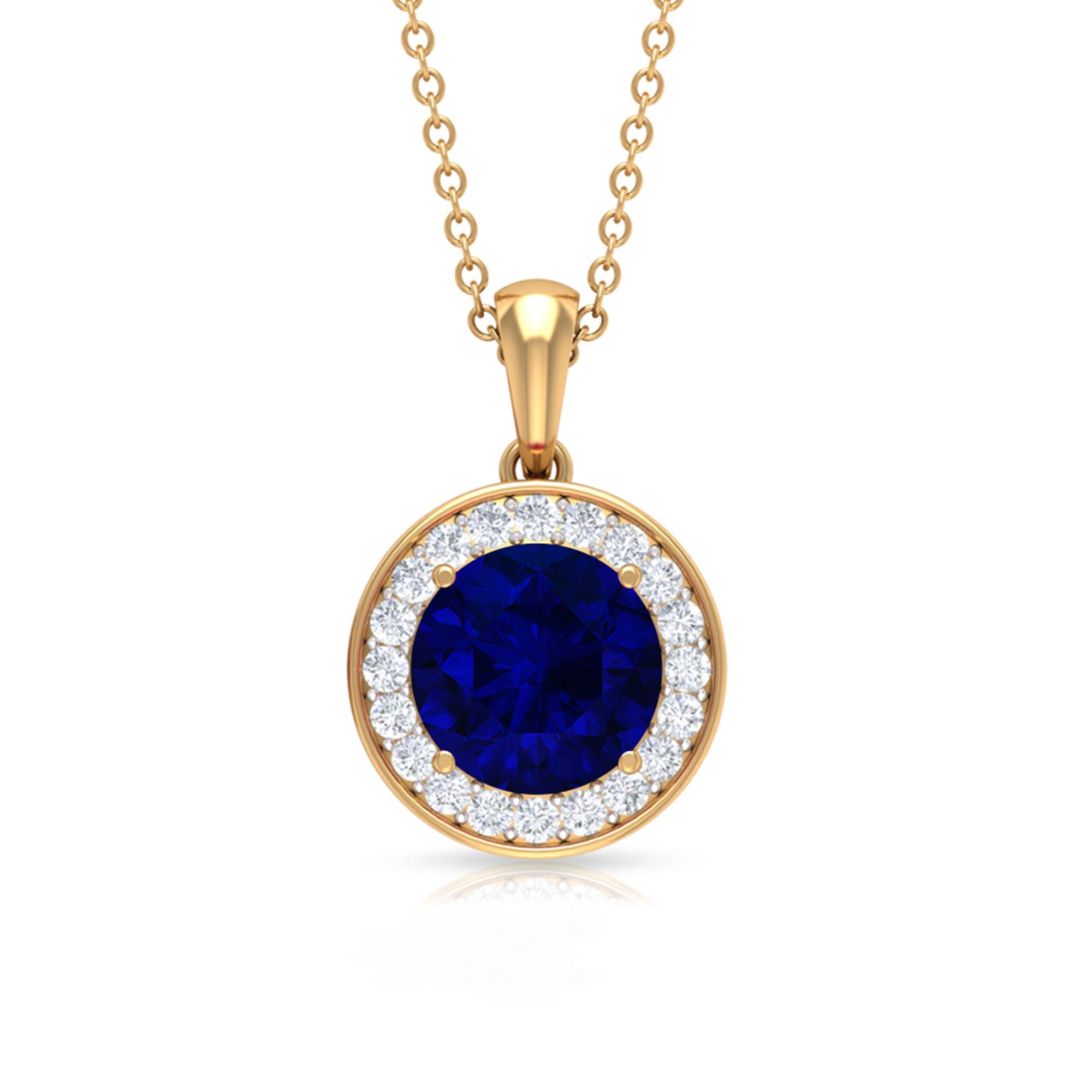 Classic Lab Grown Blue Sapphire and Diamond Halo Bridal Jewelry Set