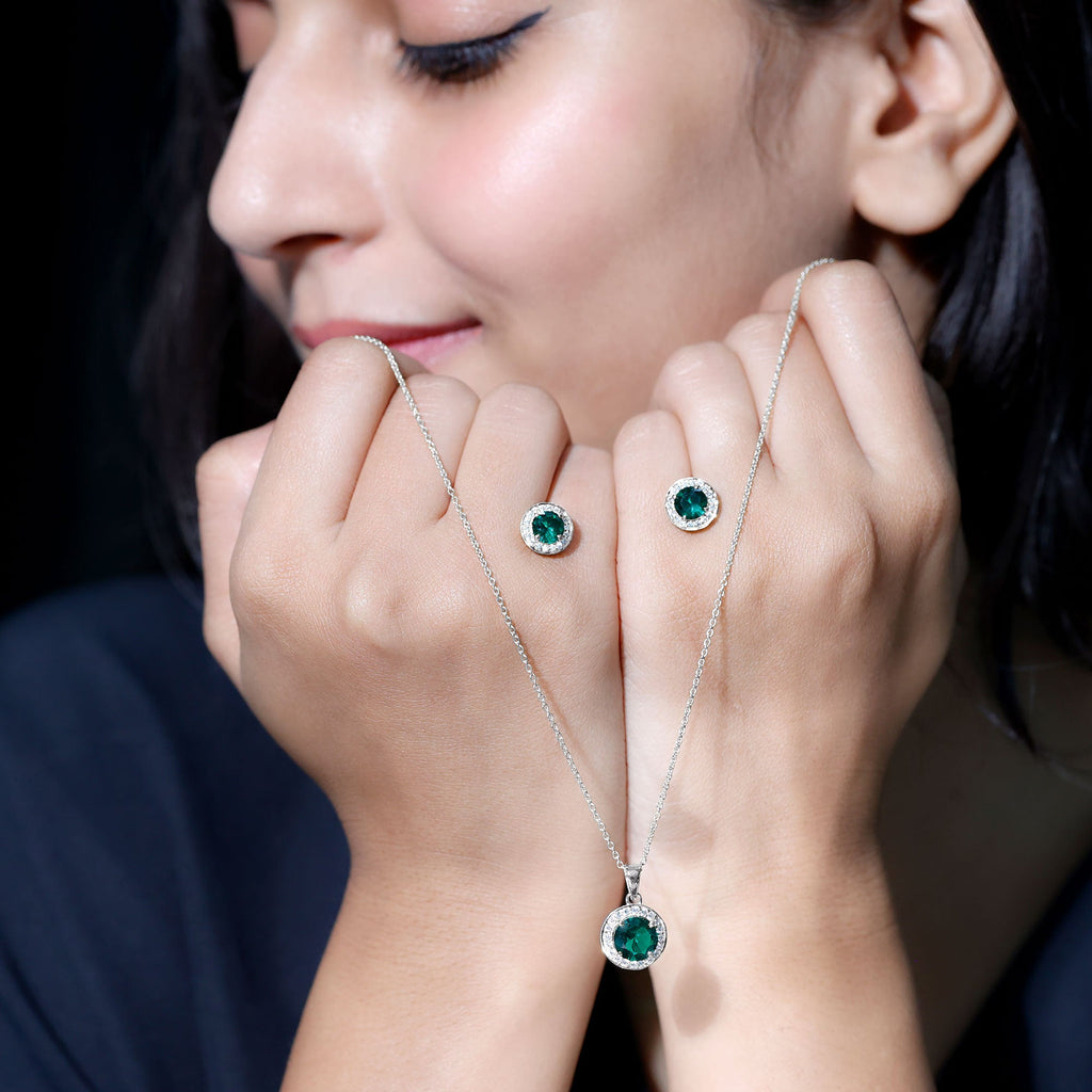 Certified Lab Grown Emerald Moissanite Bridal Jewelry Set