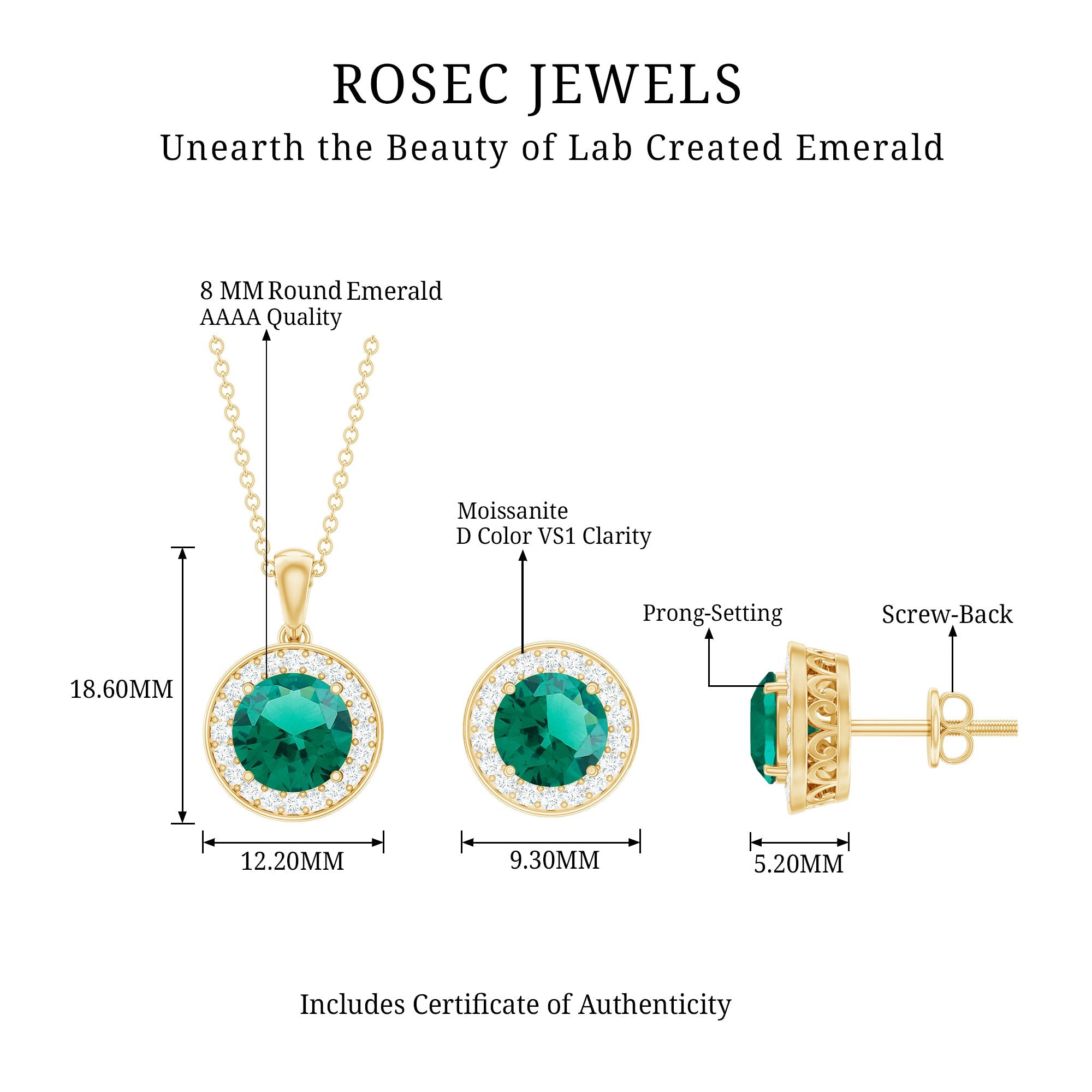 Certified Lab Grown Emerald Moissanite Bridal Jewelry Set