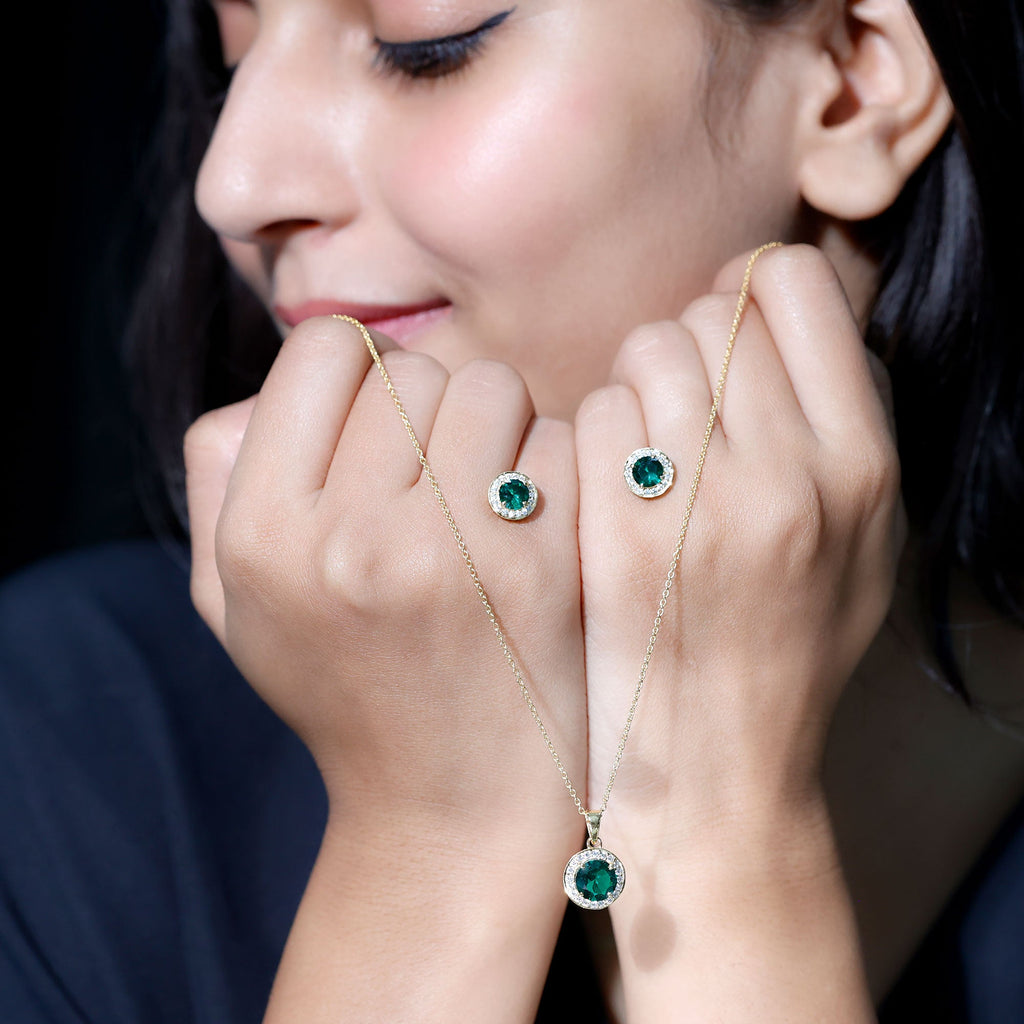 Certified Lab Grown Emerald Moissanite Bridal Jewelry Set