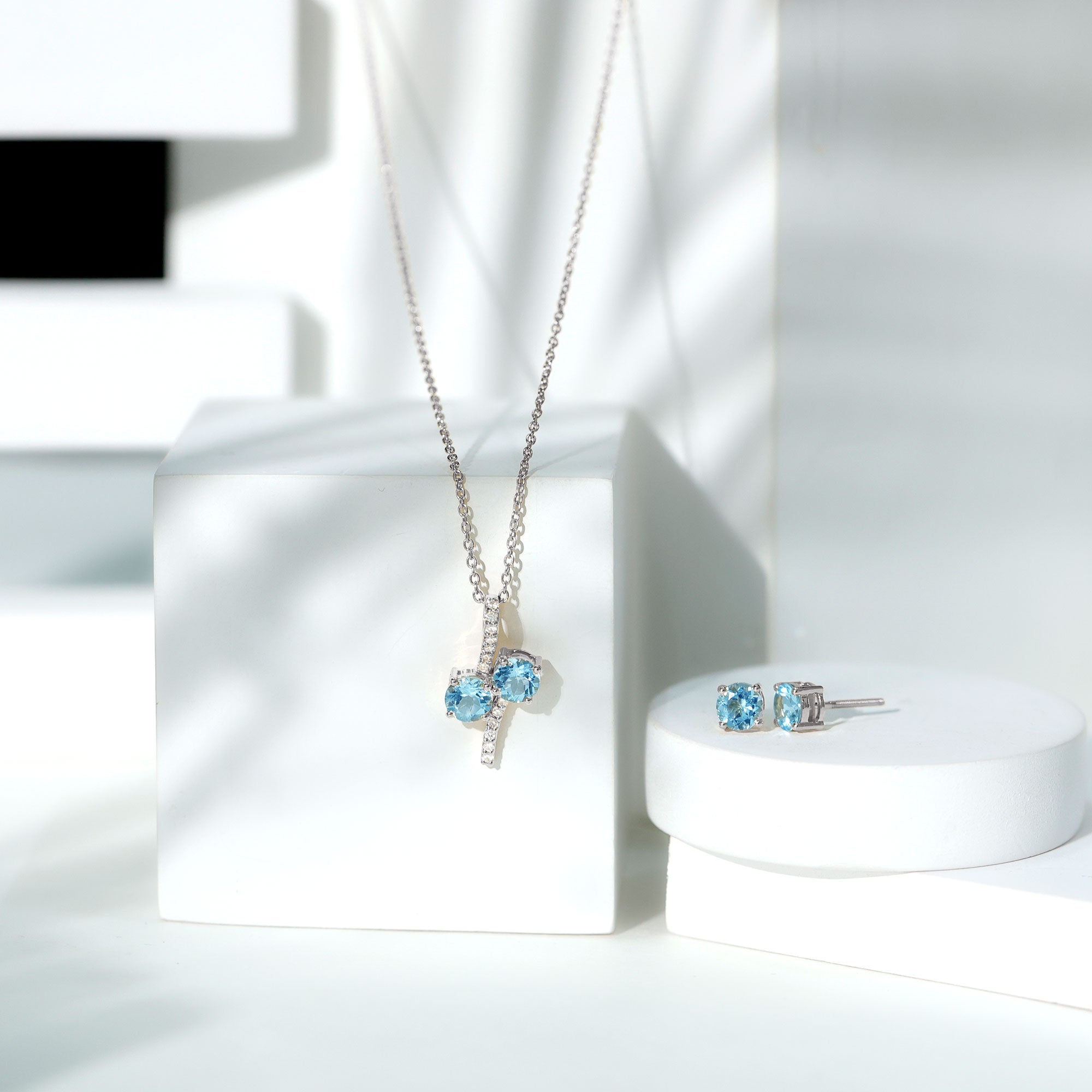Aquamarine Bridal Jewelry Set with Diamond Accent