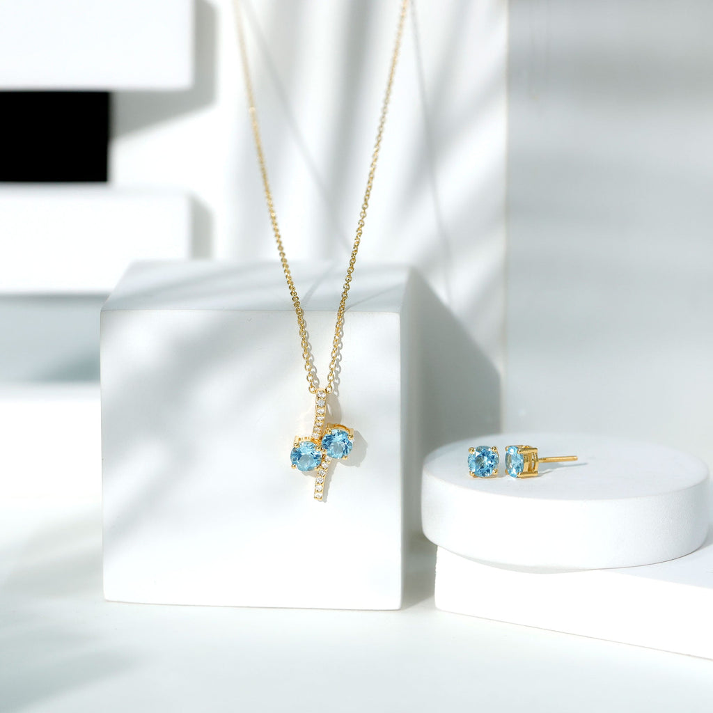 Aquamarine Bridal Jewelry Set with Diamond Accent