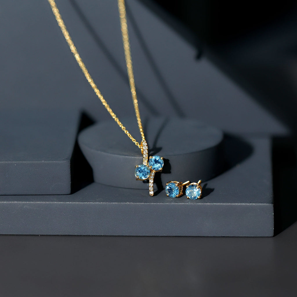 Aquamarine Bridal Jewelry Set with Diamond Accent