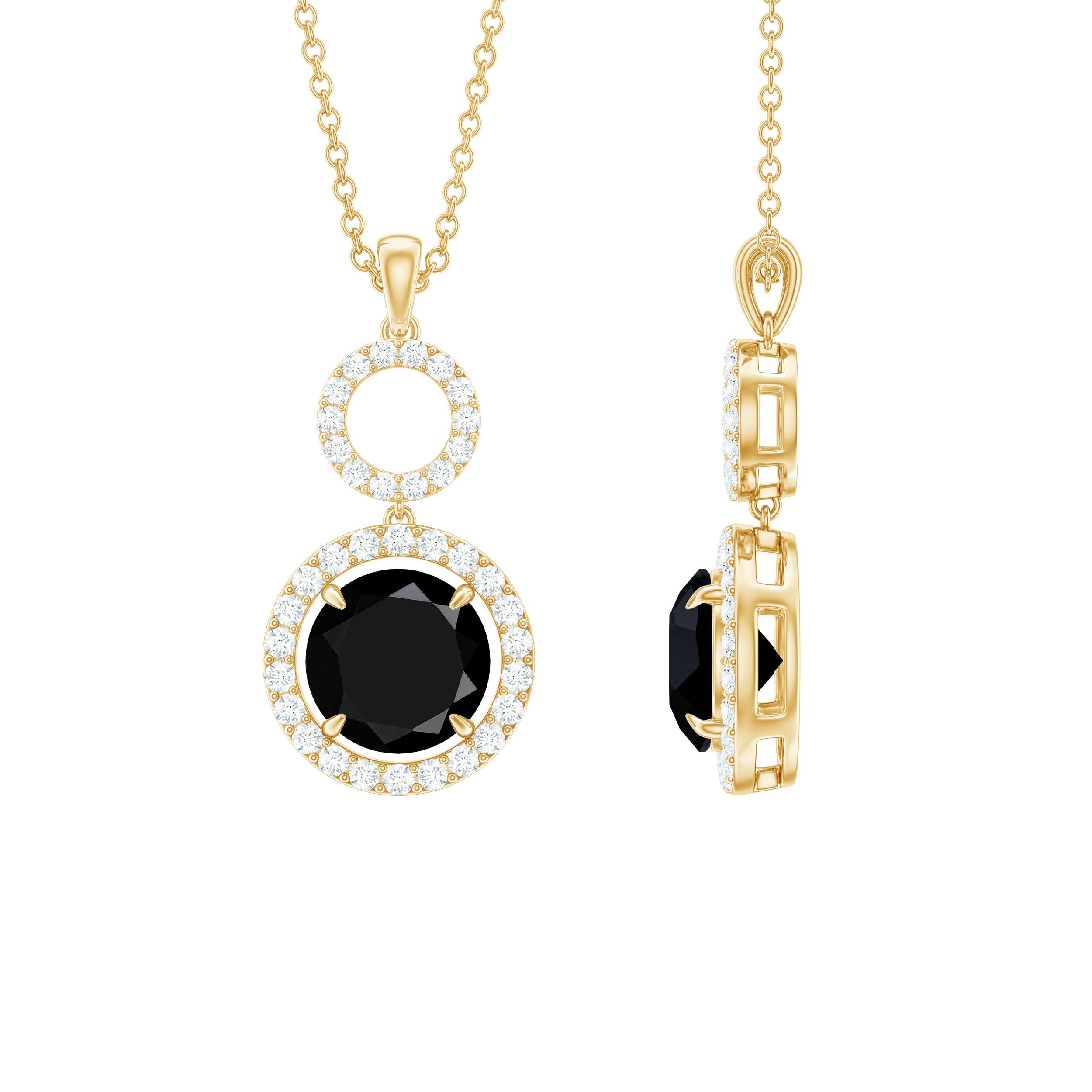 Classic 2 Carat Black Onyx Diamond Drop Necklace