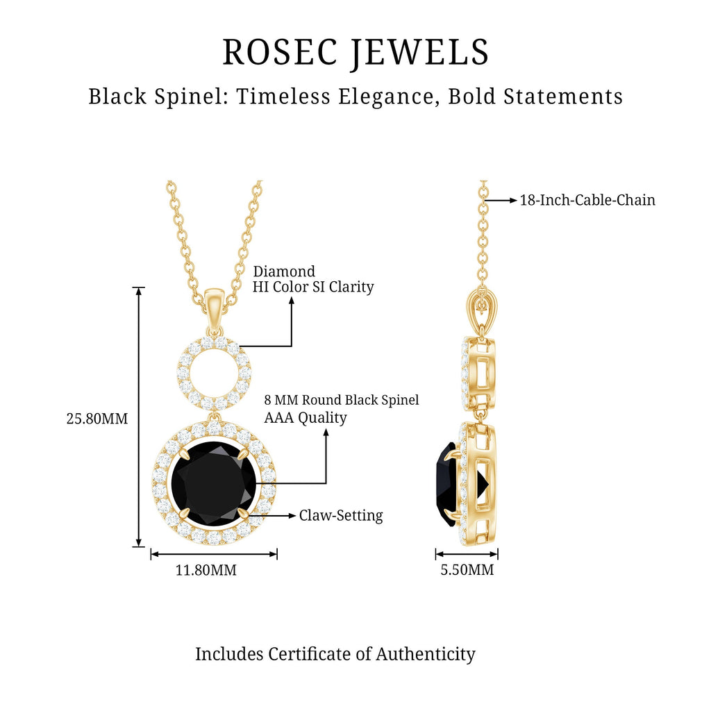 Real 2.6 Carat Black Spinel Drop Pendant Necklace with Diamond