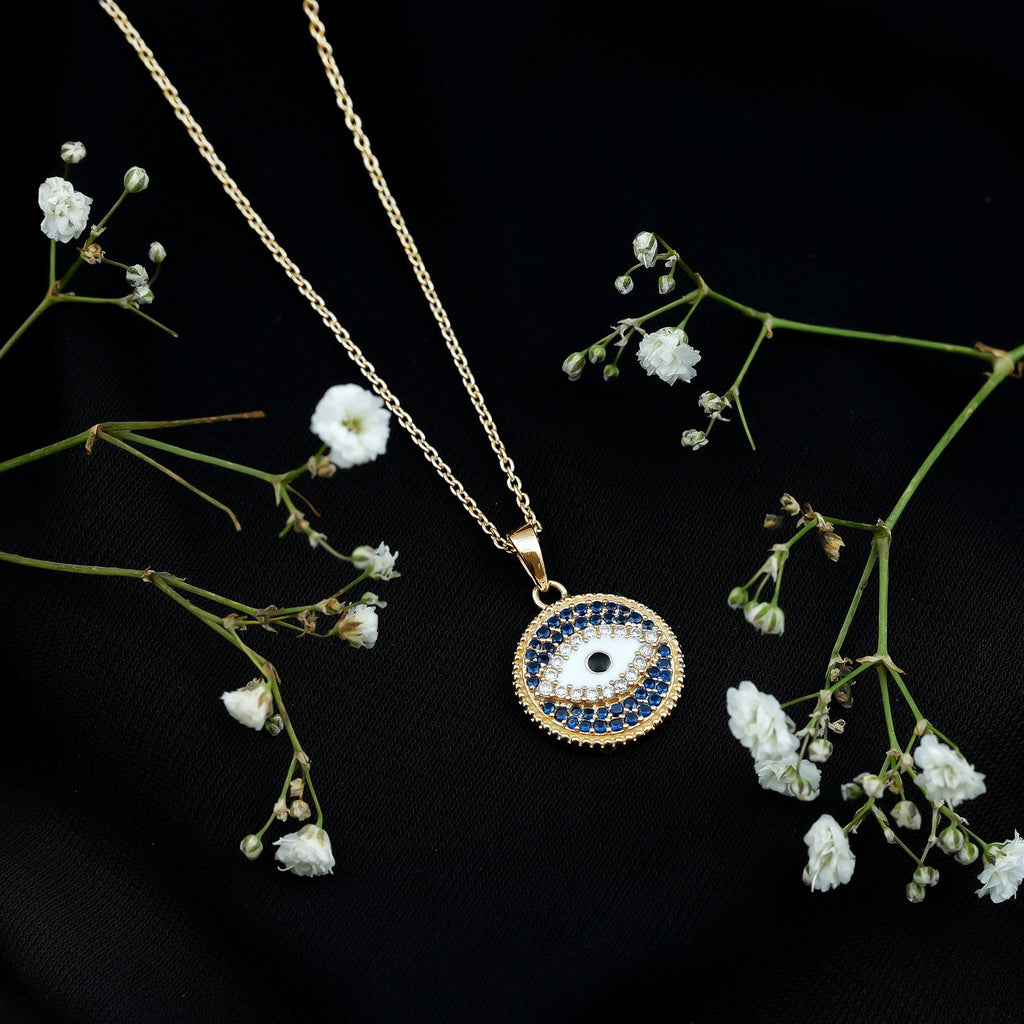 Evil Eye Necklace with Lab Grown Blue Sapphire and Moissanite
