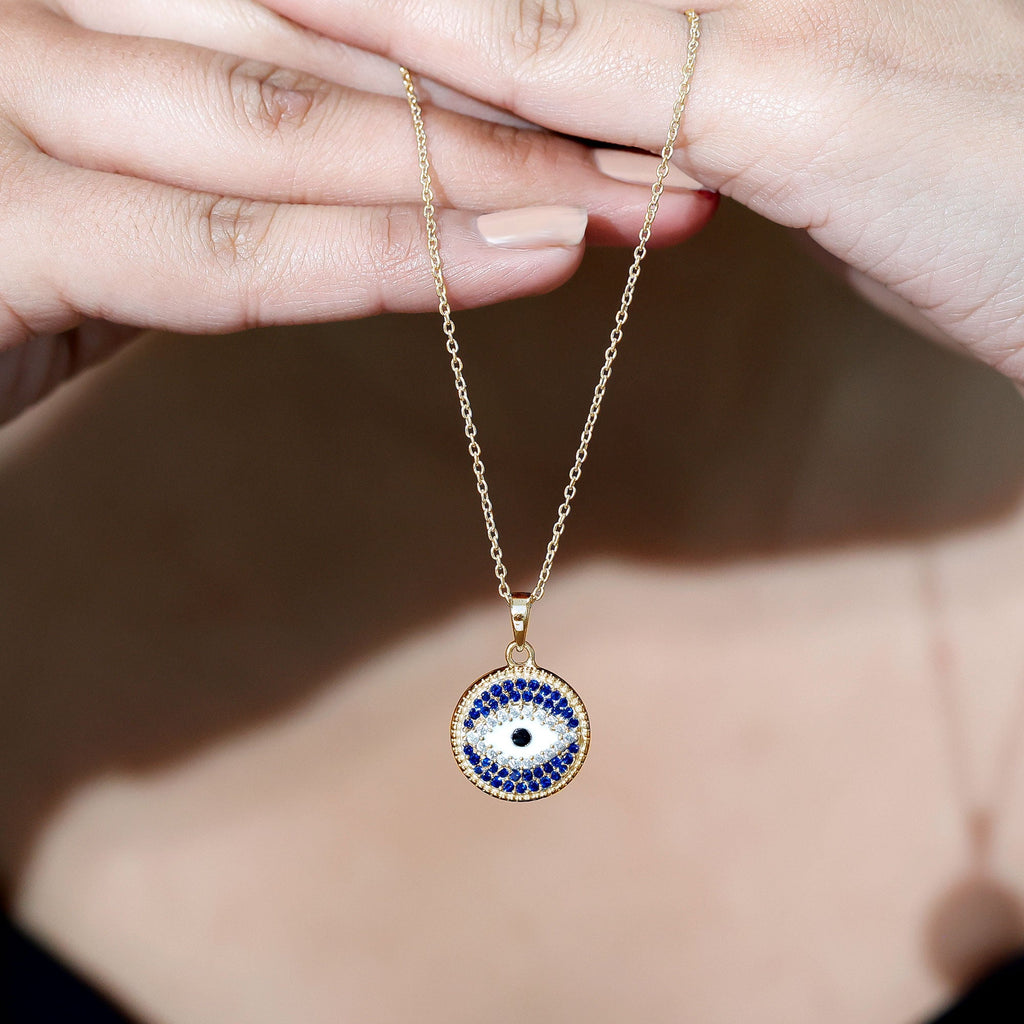 Evil Eye Necklace with Lab Grown Blue Sapphire and Moissanite