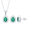 Pear Shaped Lab Created Emerald and Diamond Teardrop Jewelry Set