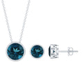 Round London Blue Topaz Solitaire Jewelry Set in Bezel Setting