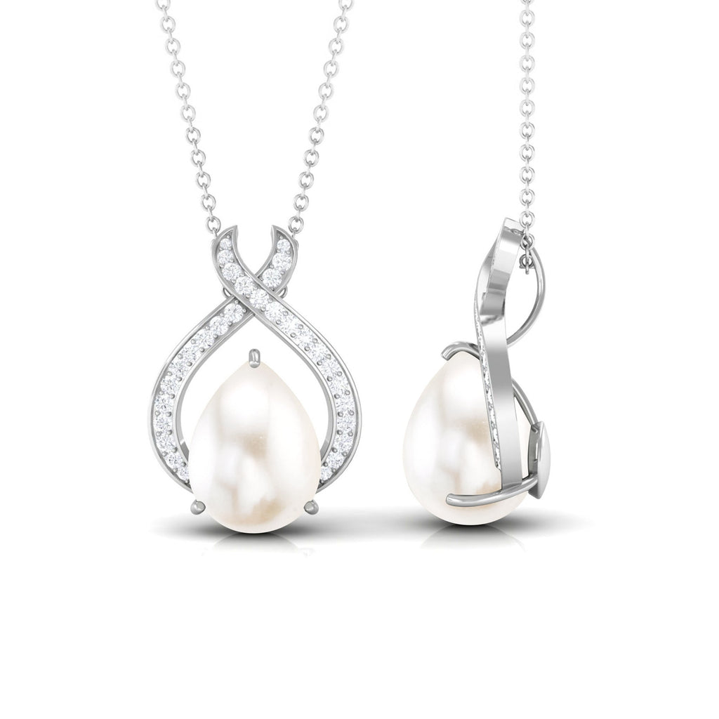 6 Carat Freshwater Pearl Teardrop Statement Necklace with Diamond
