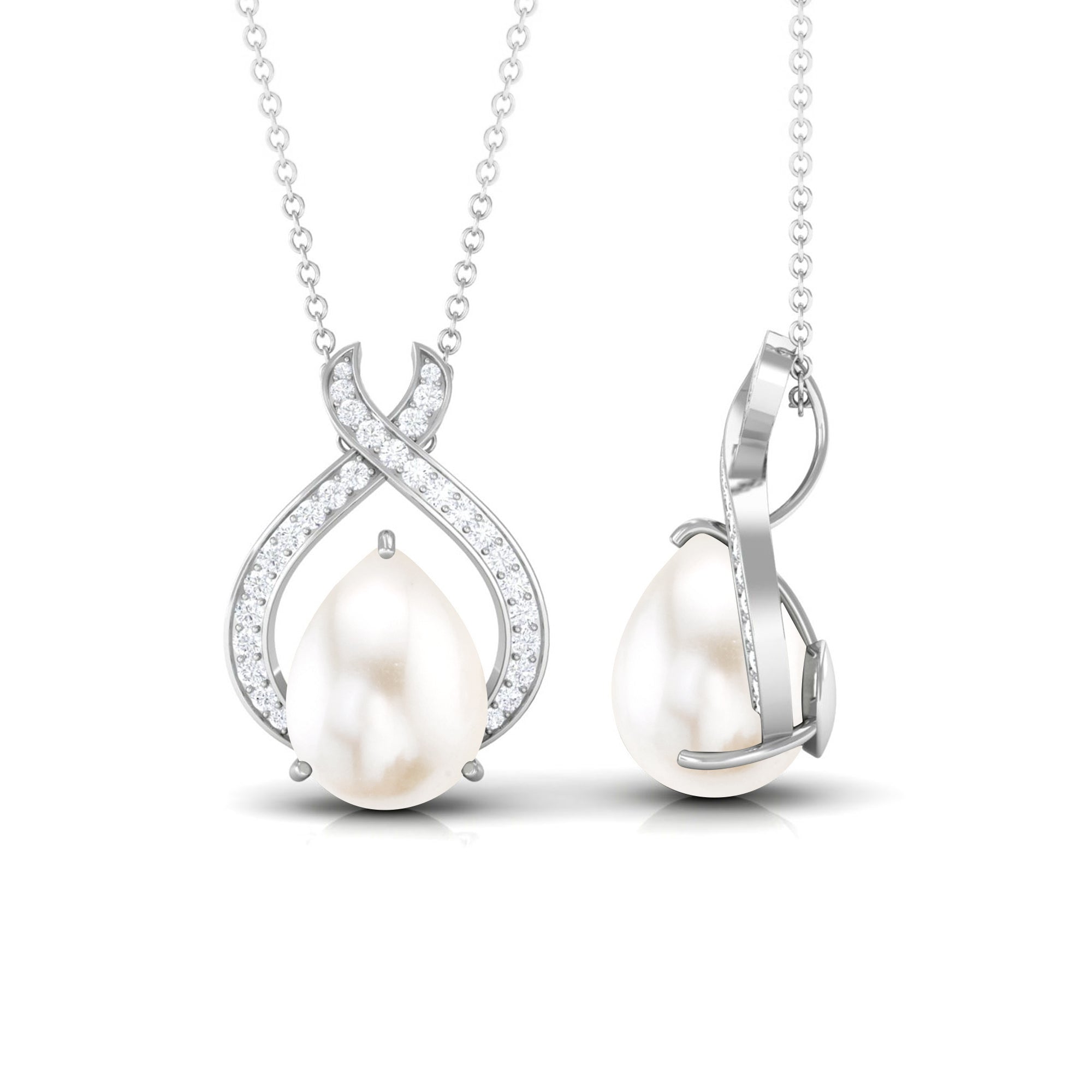 6 Carat Freshwater Pearl Teardrop Statement Necklace with Diamond
