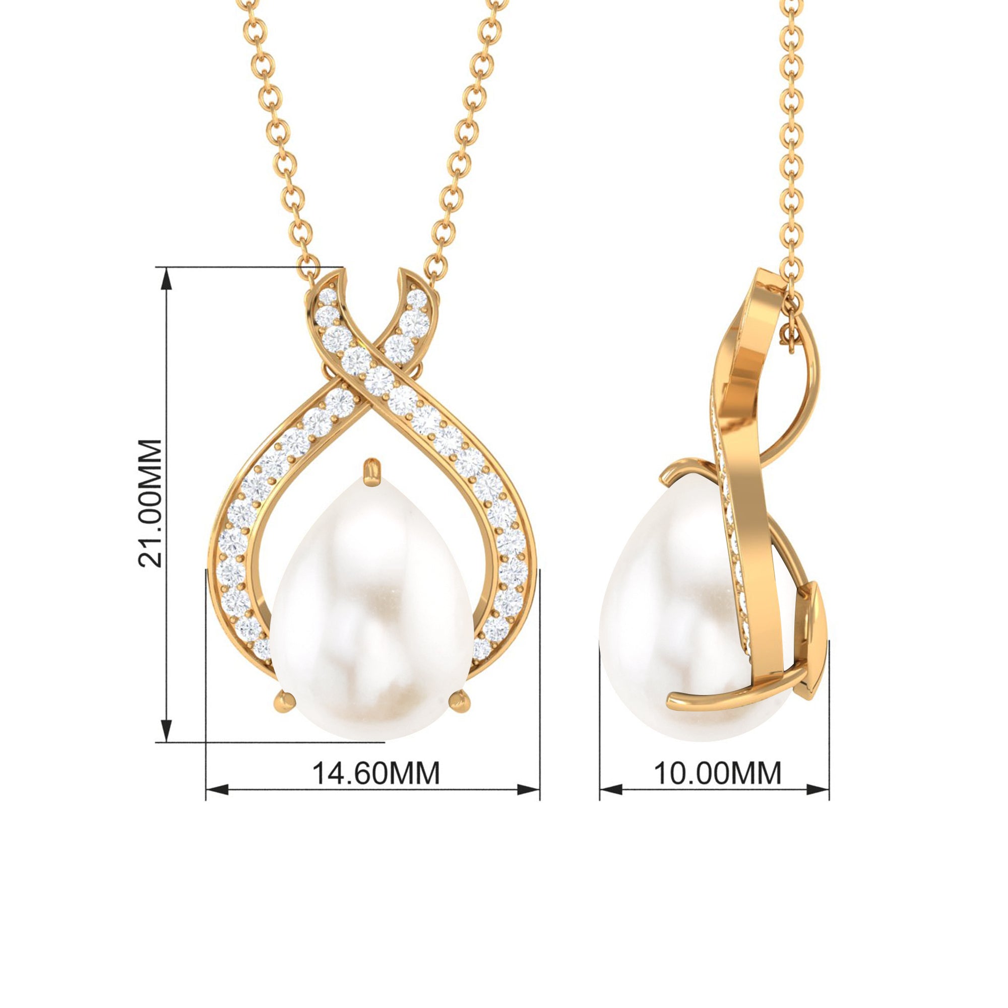 6 Carat Freshwater Pearl Teardrop Statement Necklace with Diamond