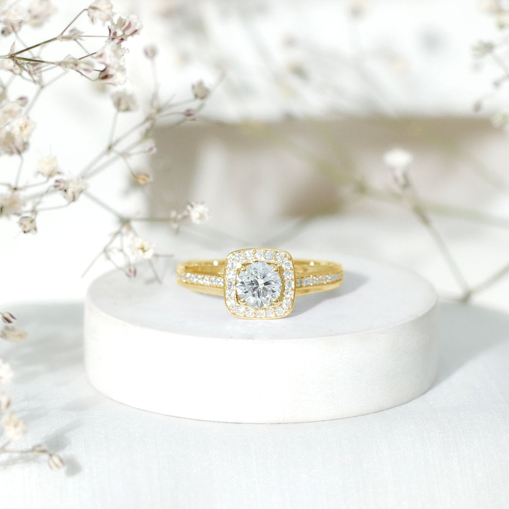 Classic Moissanite Halo Engagement Ring with Certificate