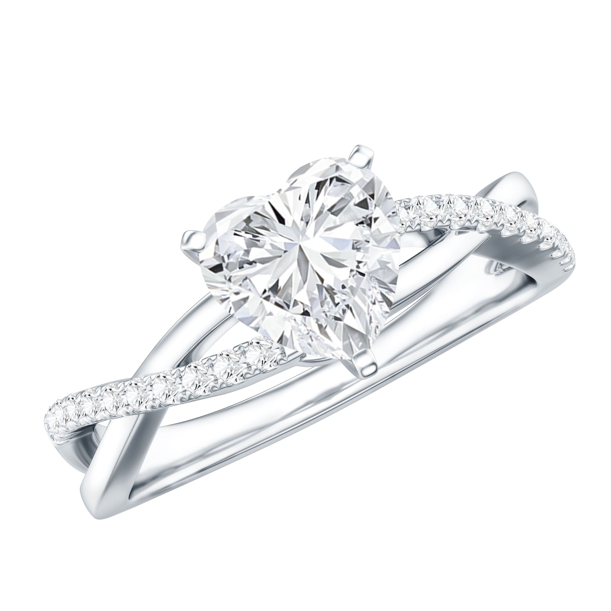 Heart Shape Moissanite Crossover Engagement Ring for Her