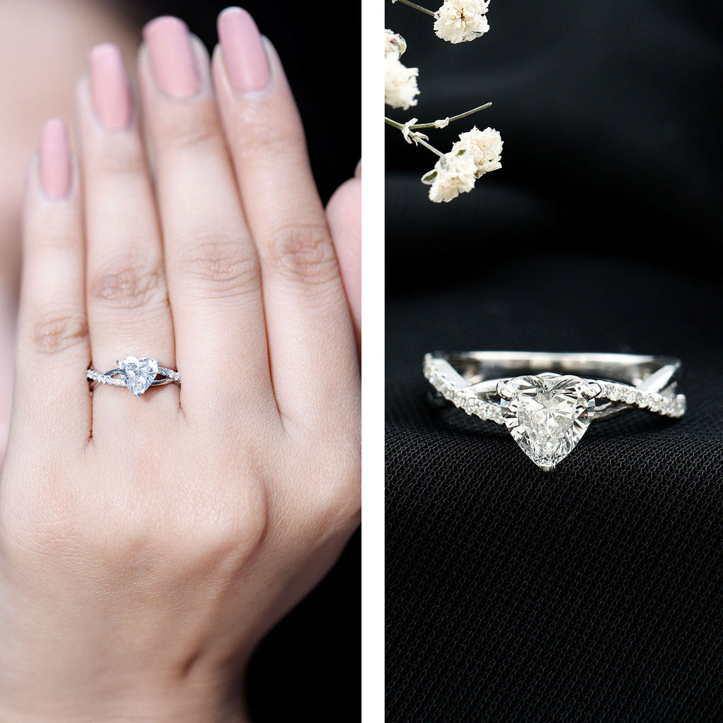 Heart Shape Moissanite Crossover Engagement Ring for Her