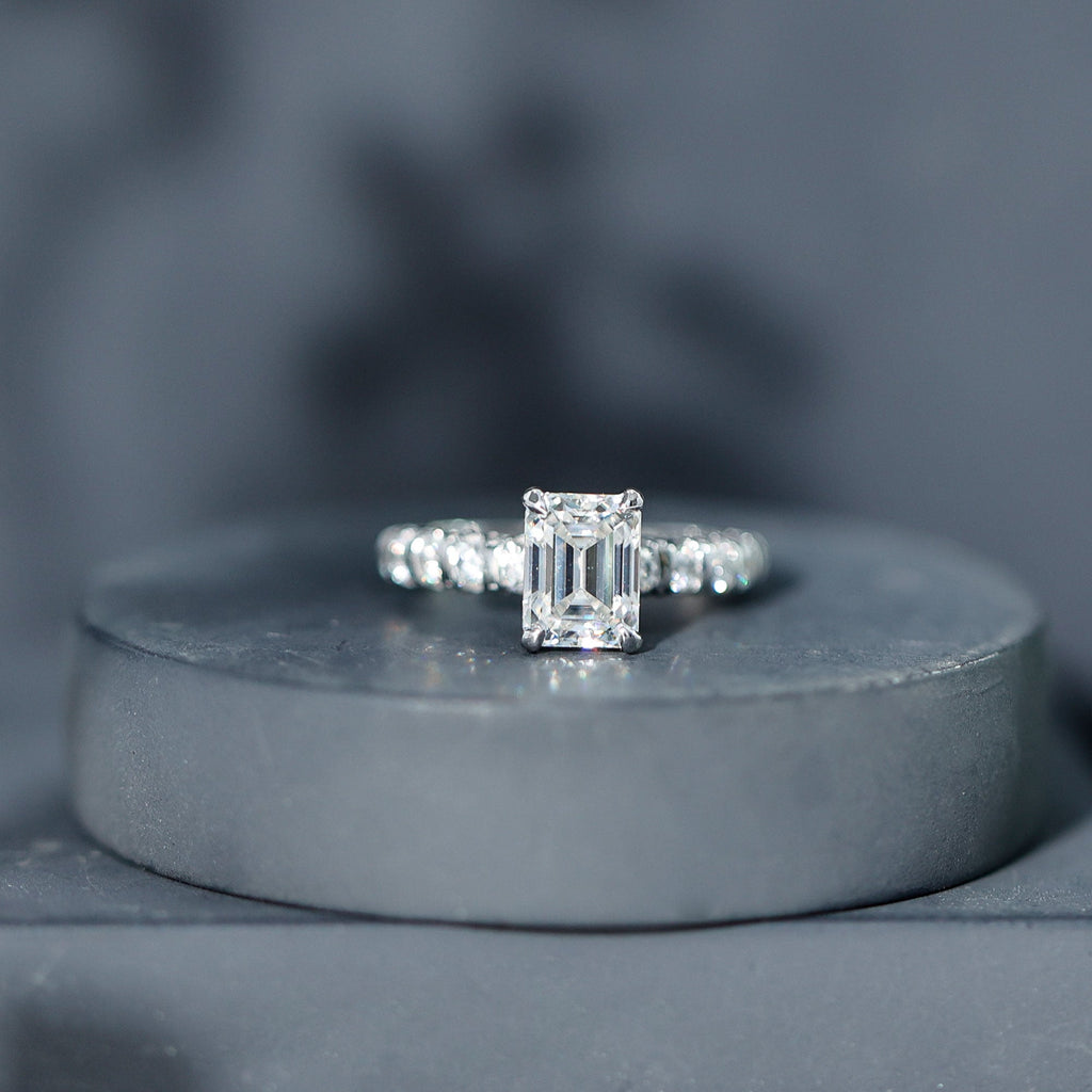 Octagon Moissanite Solitaire Engagement Ring with Side Stones