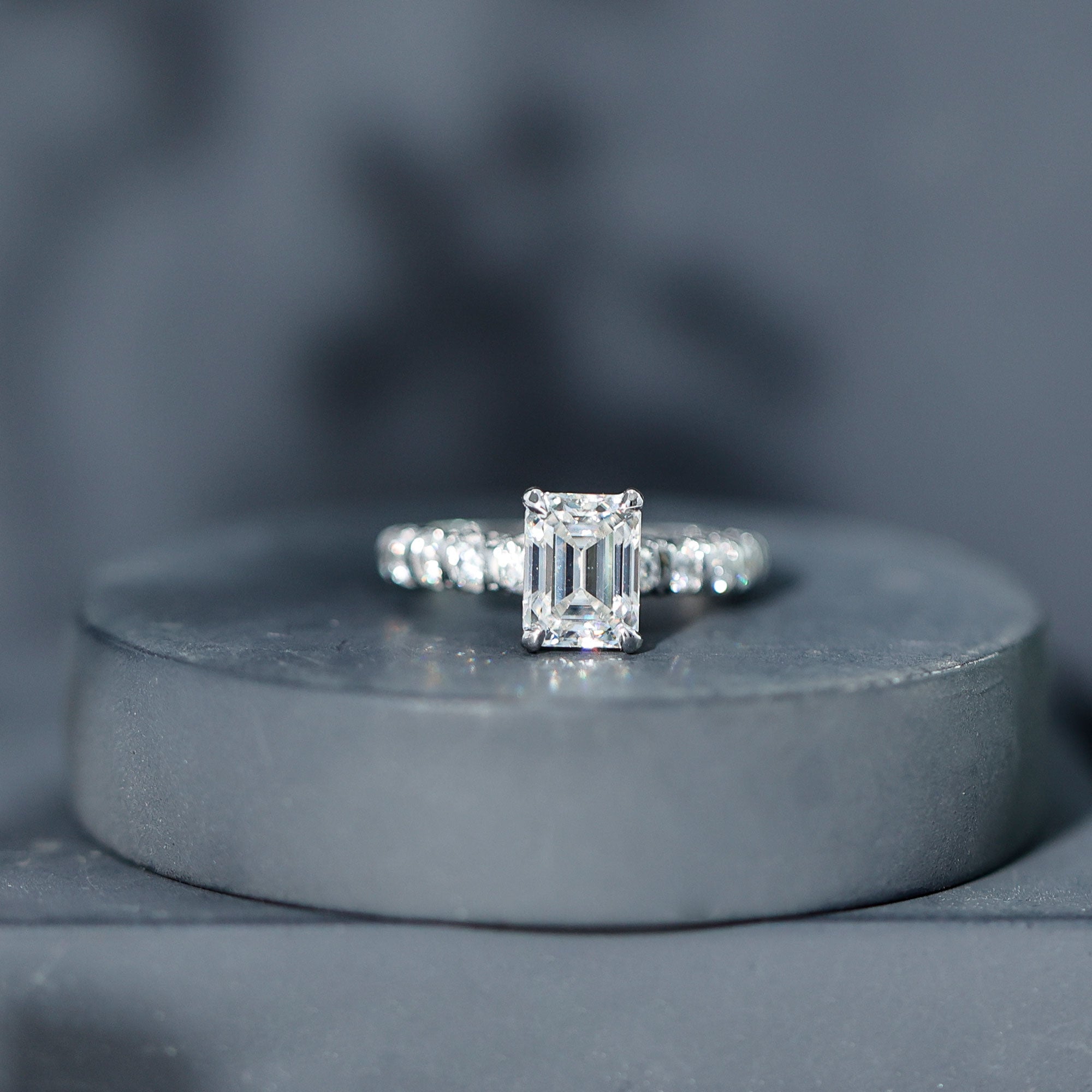 Octagon Moissanite Solitaire Engagement Ring with Side Stones