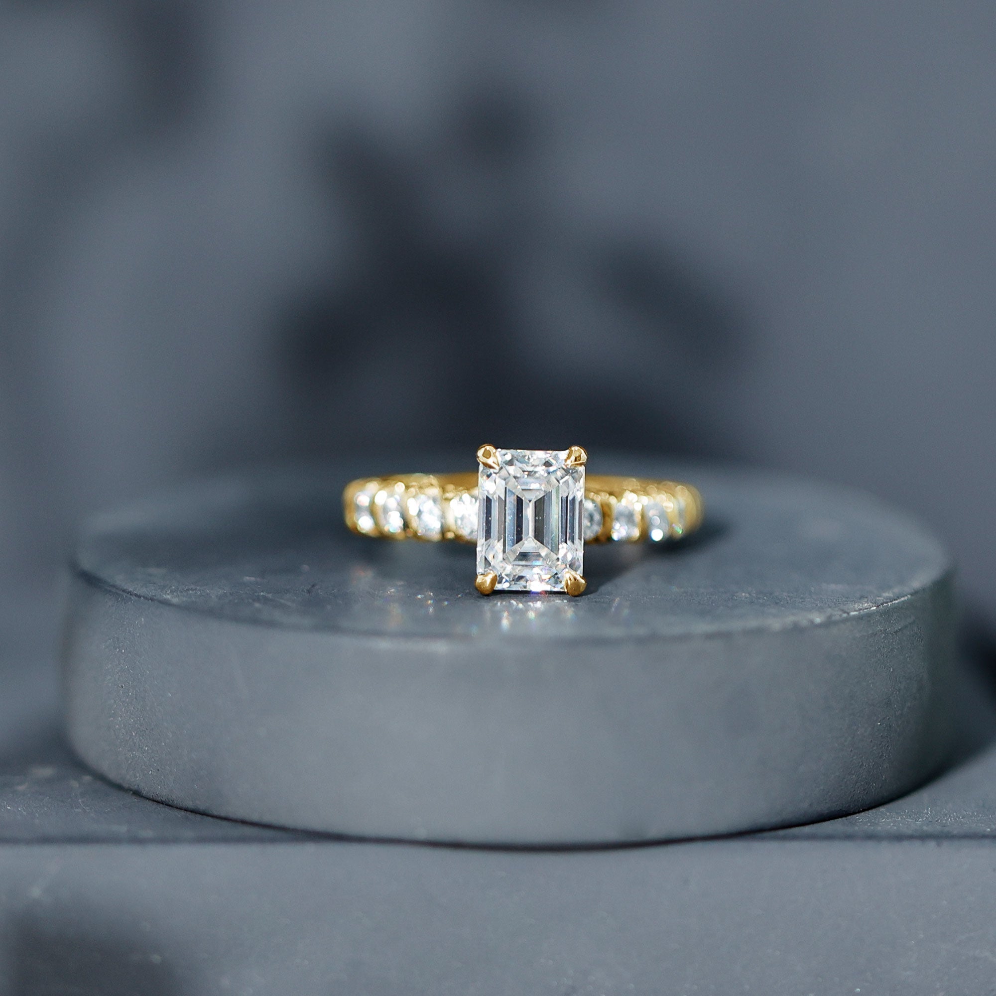 Octagon Moissanite Solitaire Engagement Ring with Side Stones