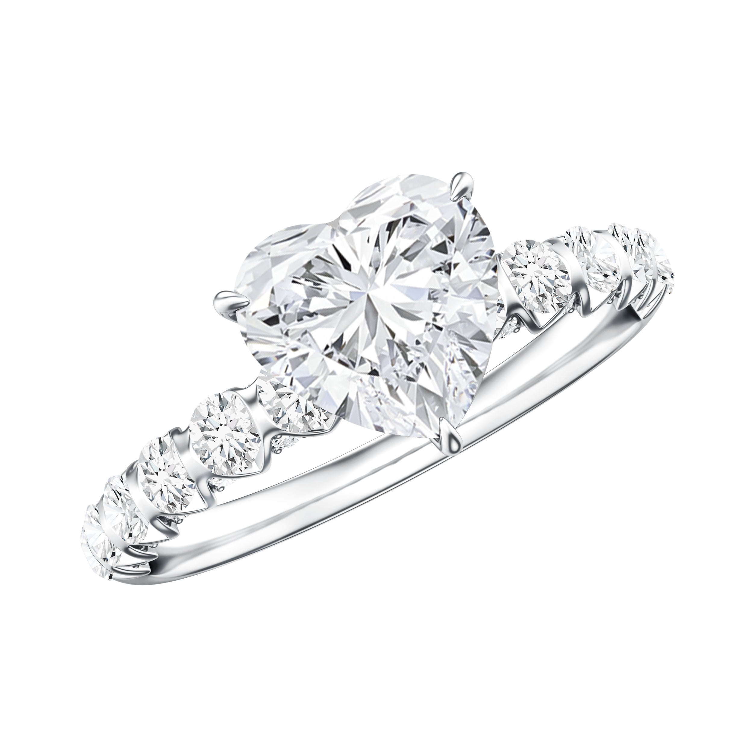 Heart Shape Moissanite Solitaire Engagement Ring With Side Stones