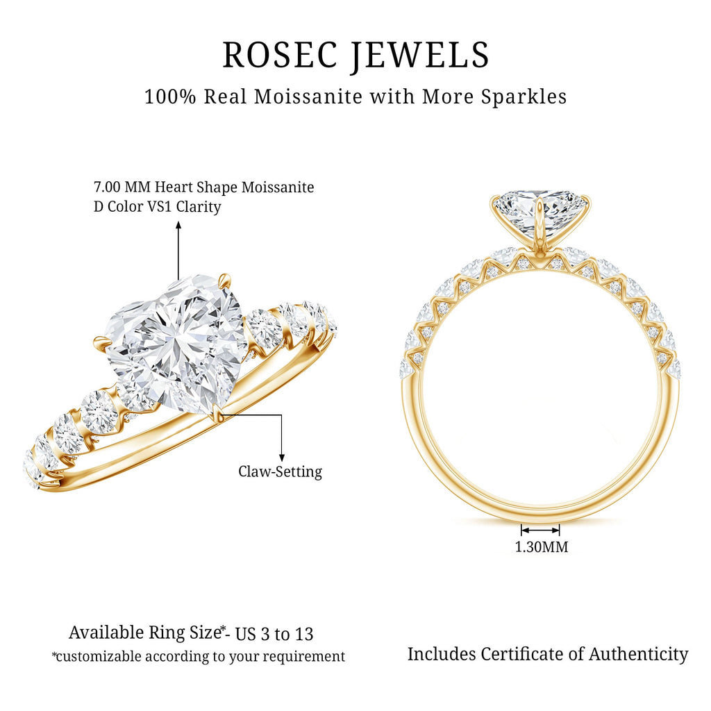 Heart Shape Moissanite Solitaire Engagement Ring With Side Stones