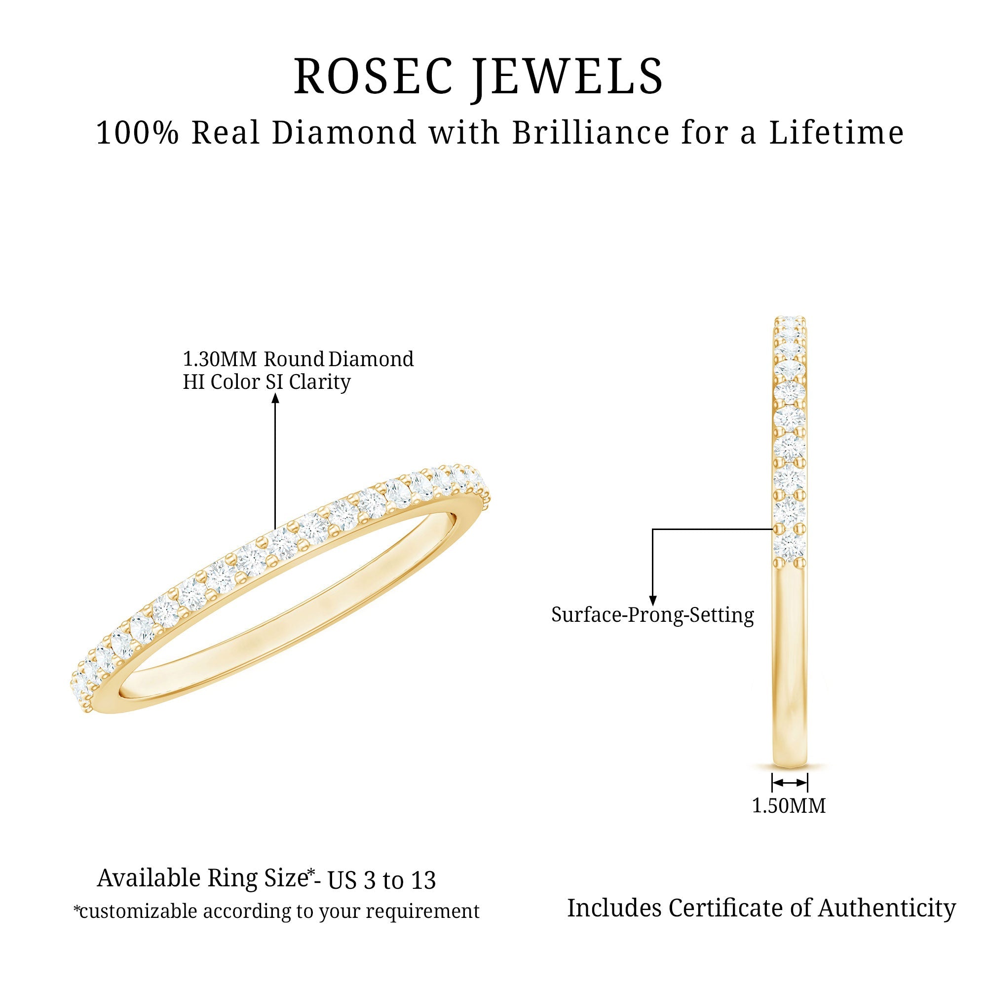 Round Cut Diamond Stackable Eternity Band