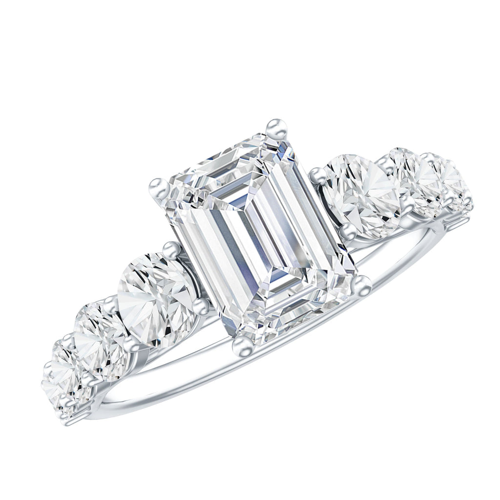 1.8 Carat Emerald Cut Moissanite Side Stone Engagement Ring with Certificate