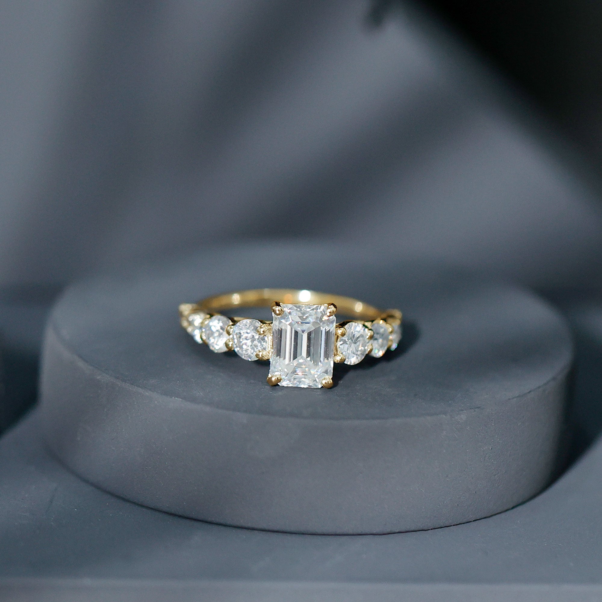 1.8 Carat Emerald Cut Moissanite Side Stone Engagement Ring with Certificate