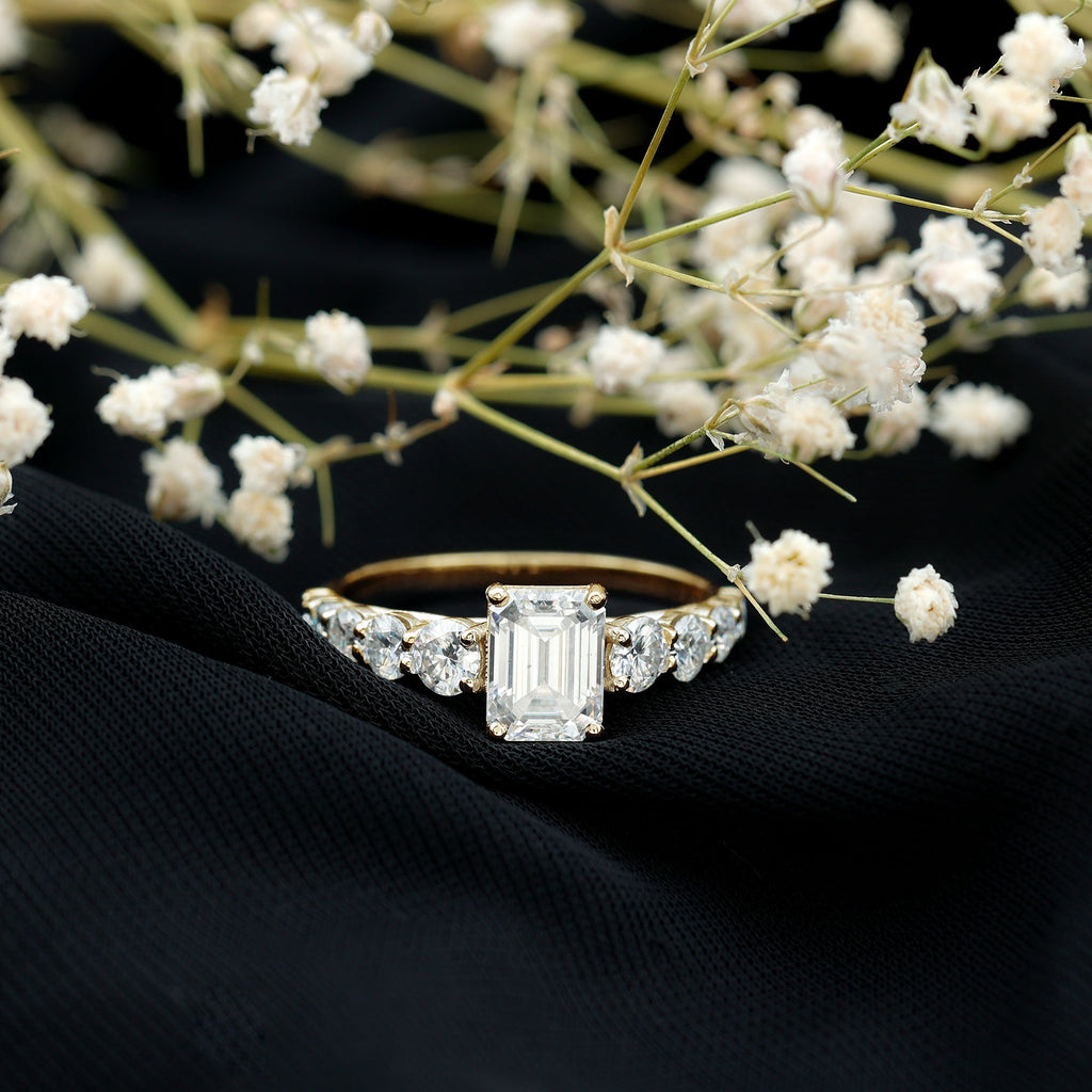 1.8 Carat Emerald Cut Moissanite Side Stone Engagement Ring with Certificate
