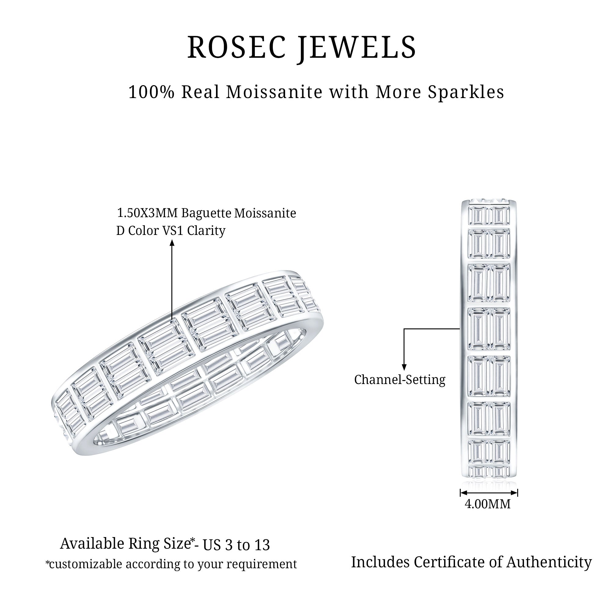 Baguette Cut Certified Moissanite Two Row Eternity Band