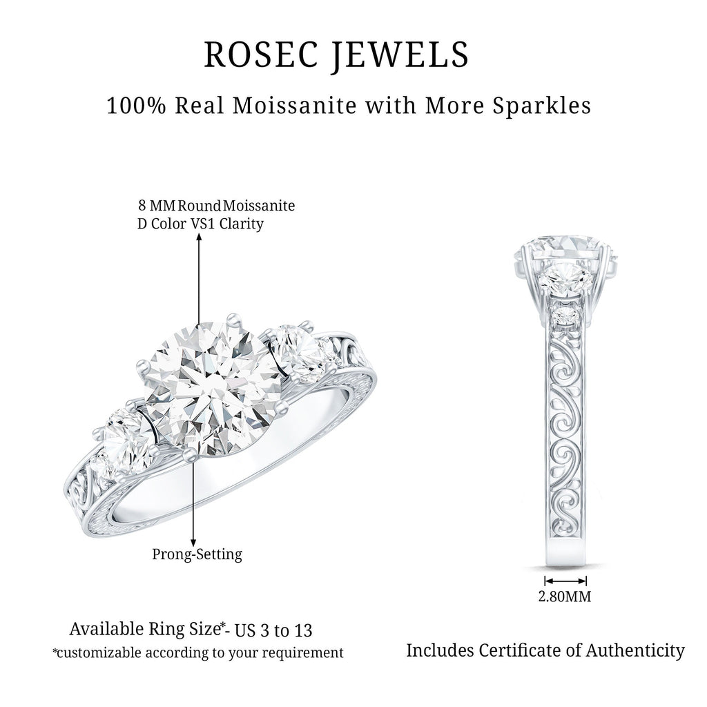 Vintage Style Moissanite 3 Stone Engagement Ring for Women