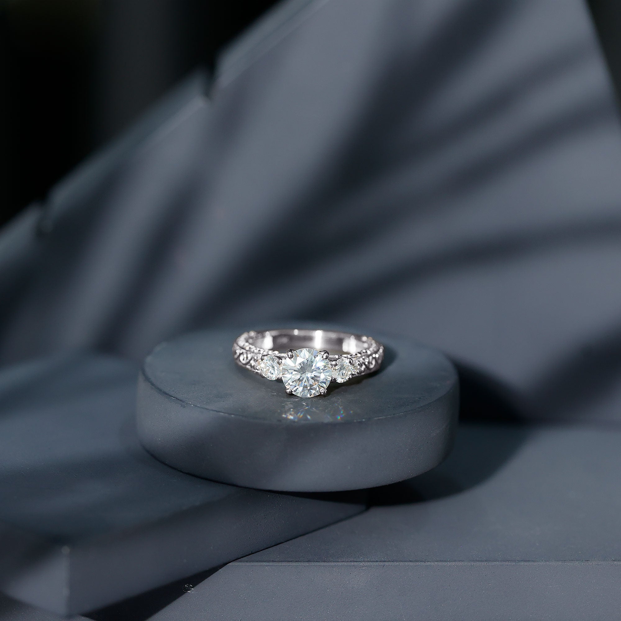 Vintage Style Moissanite 3 Stone Engagement Ring for Women