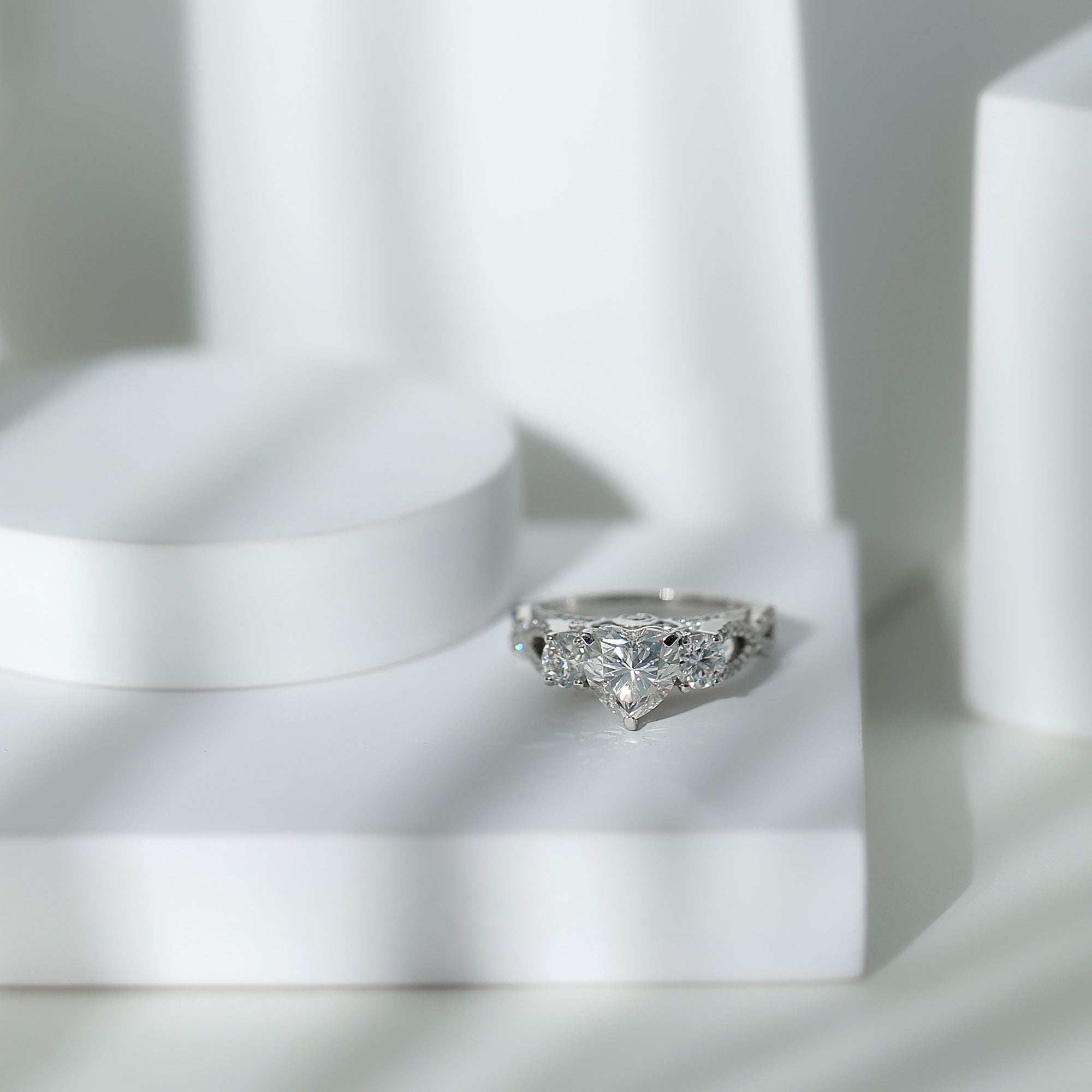 1.5 Carat Heart Moissanite 3 Stone Engagement Ring in Crossover Band