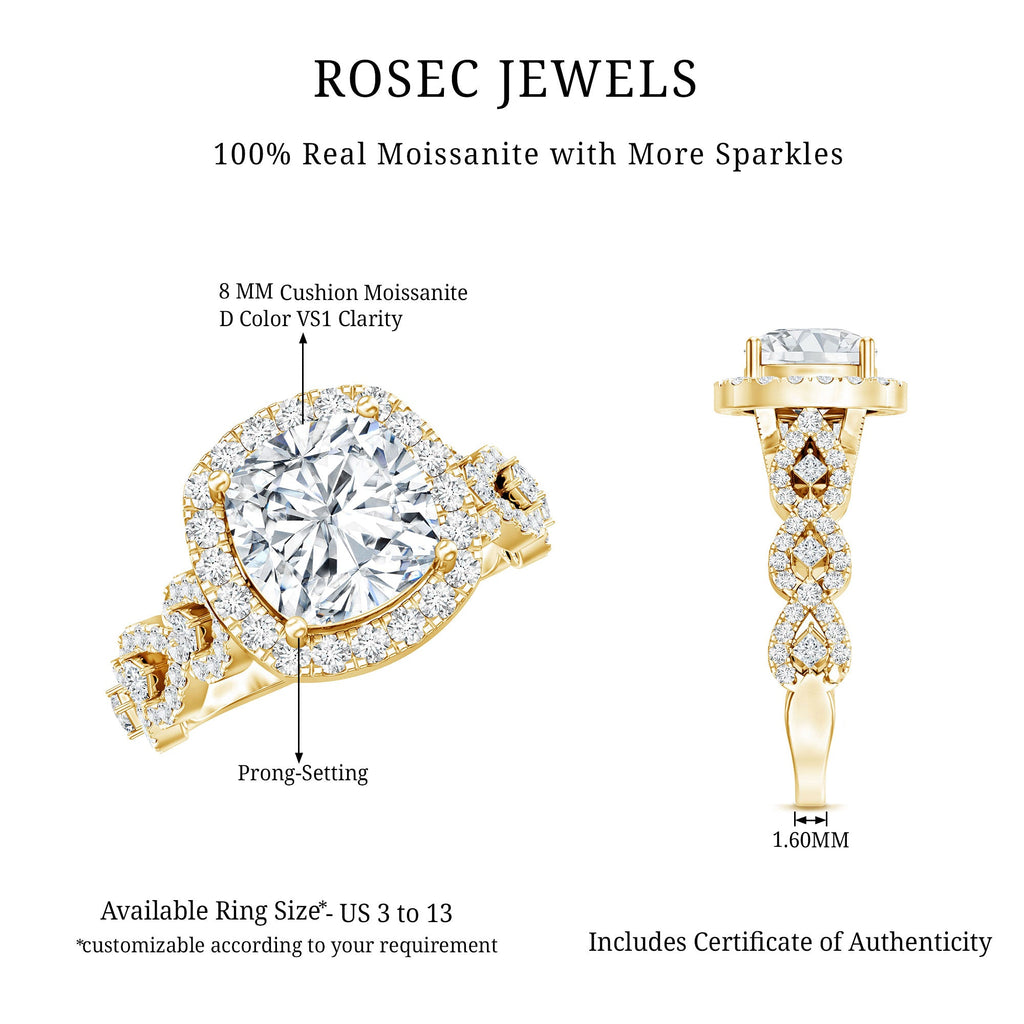 3 Carat Cushion Cut Moissanite Vintage Inspired Engagement Ring